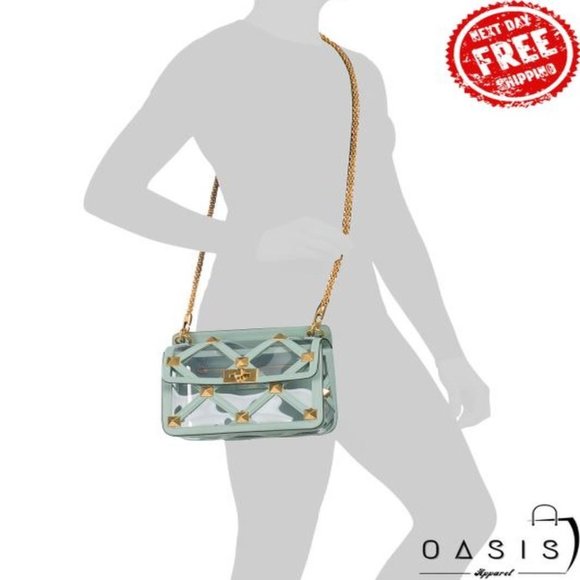 VALENTINO Made In Italy Leather Medium Bag With Roman Stud Chain/ Women's Bag - Picture 2 of 4